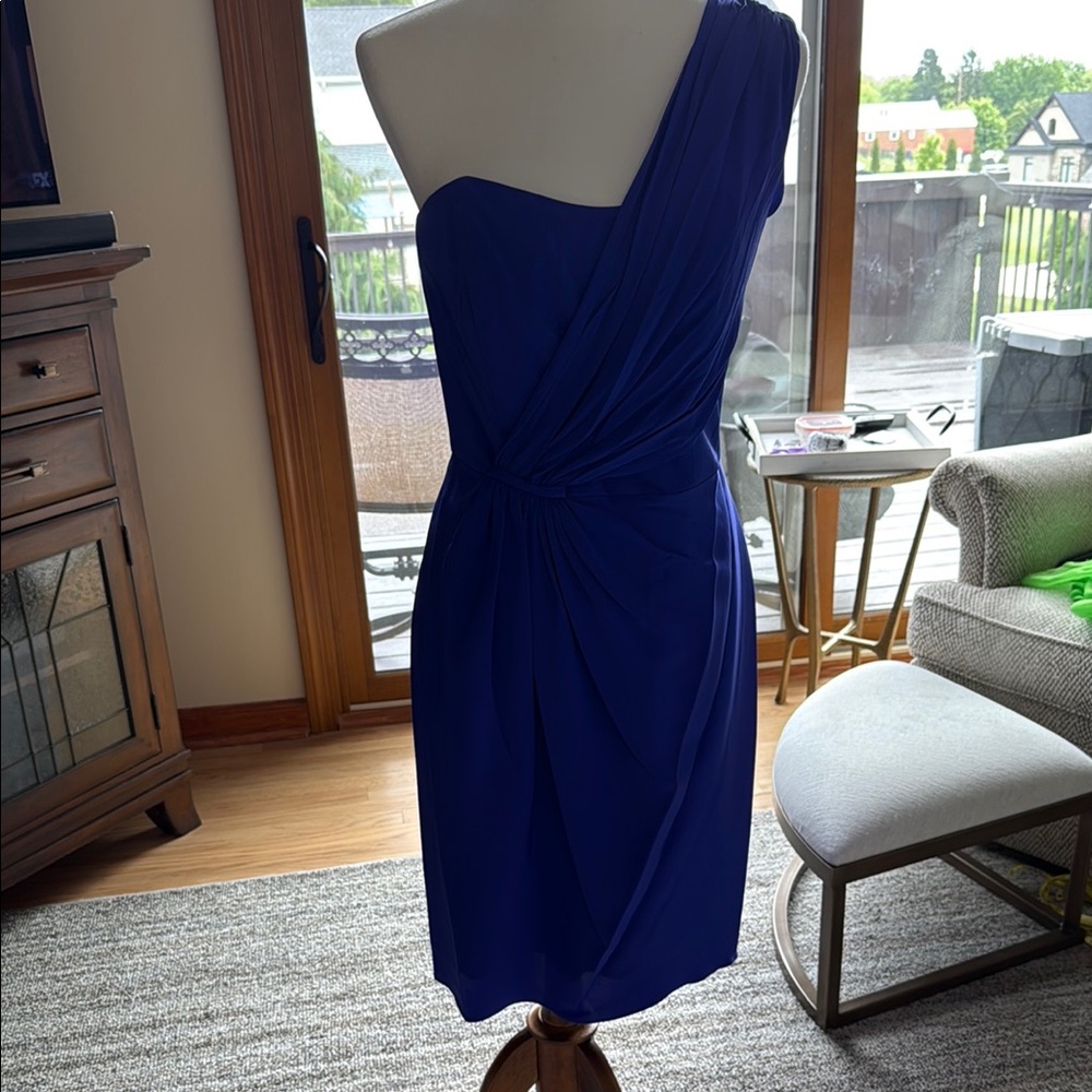Shoshanna Blue Asymmetrical Ruched Cocktail Dress